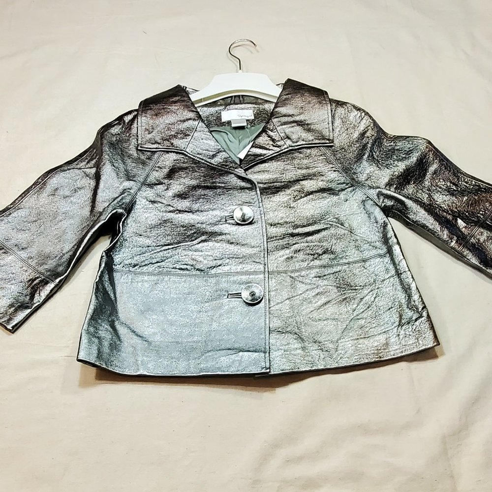 Vintage Black Leather Metallic Short Crop Jacket - Brand New - Size 4